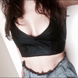 Black leather crop top